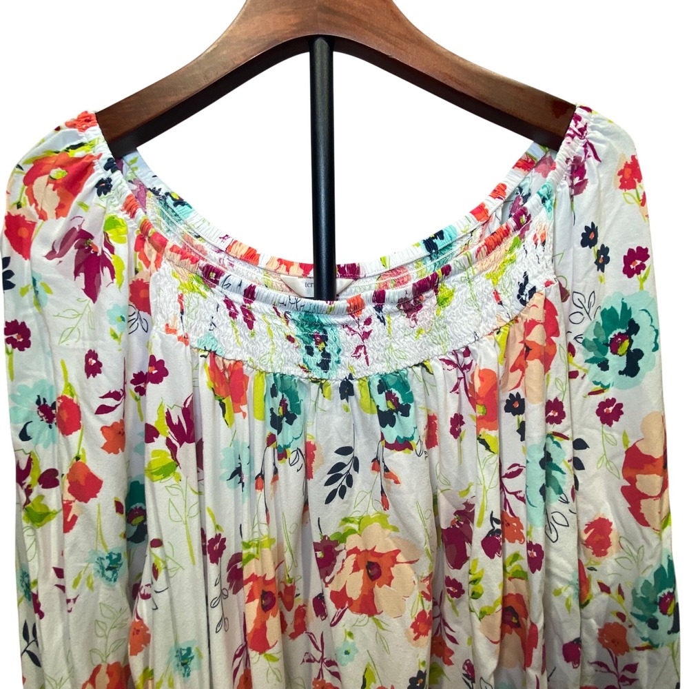 Terra & Sky Womens 3X Floral Smocked Peasant Top Colorful Cozy Soft Comfort